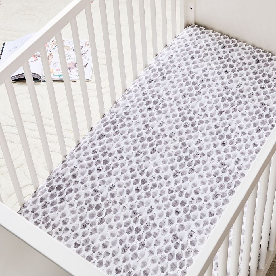 Organic Stamped Owl Cot Fitted Sheet