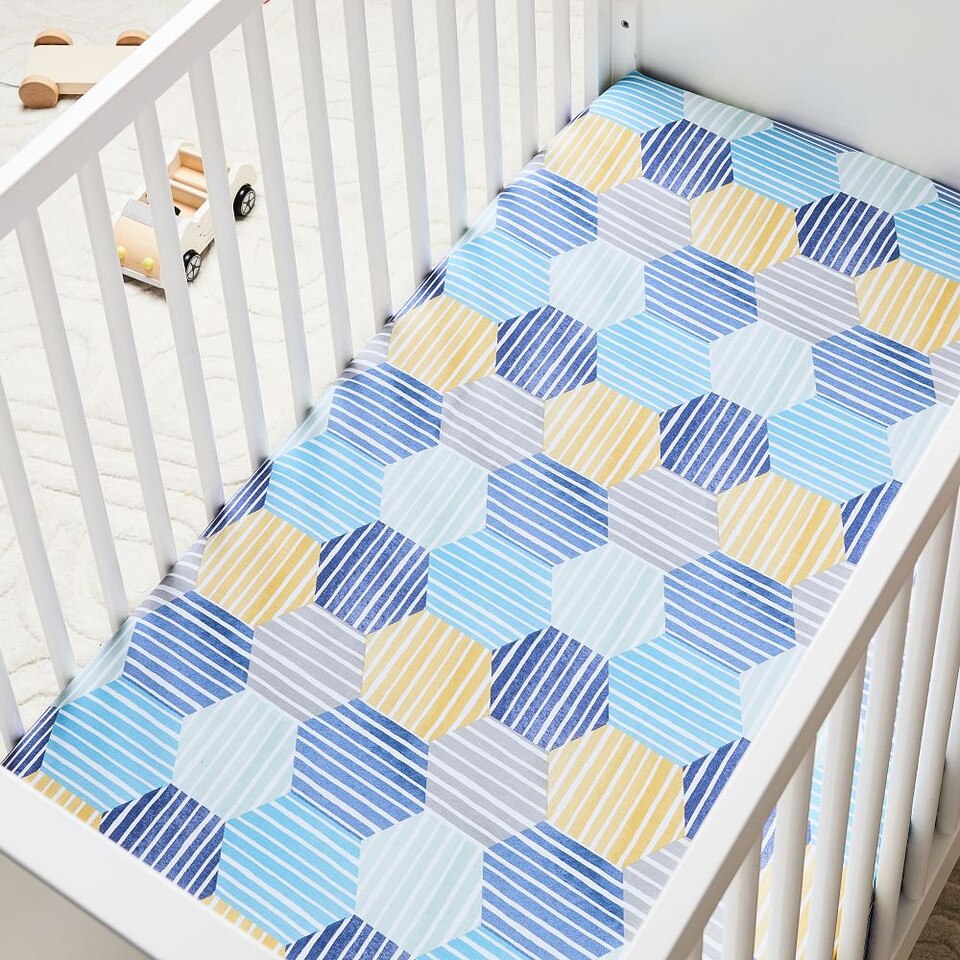 Organic Striped Geo Cot Fitted Sheet