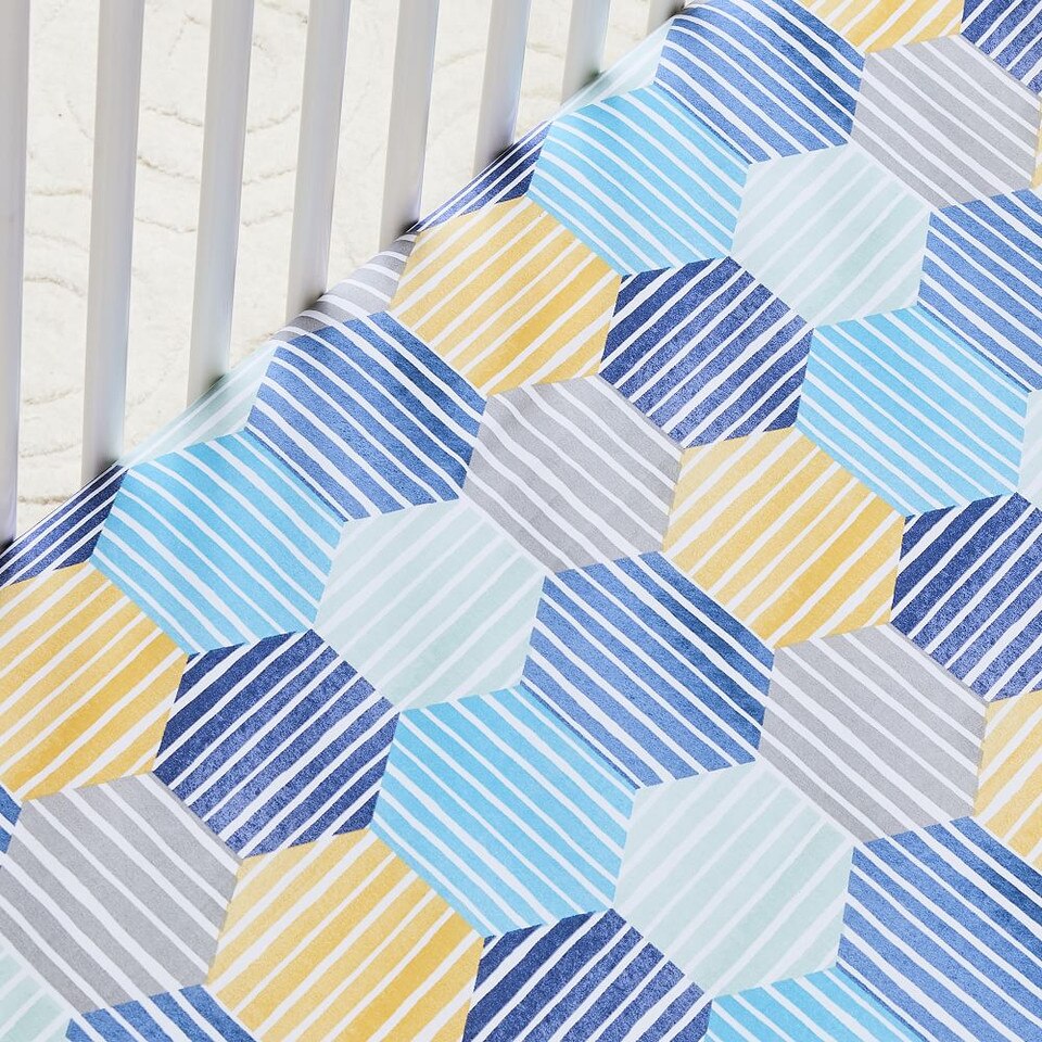 Organic Striped Geo Cot Fitted Sheet