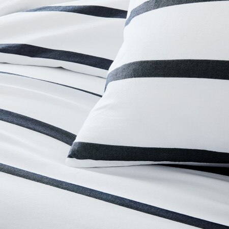 Organic Washed Cotton Percale Bold Stripe Duvet Cover