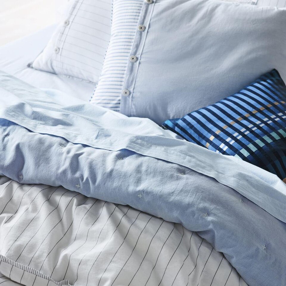 Organic Washed Cotton Stripe Duvet Cover & Pillowcases - Kyoto Blue