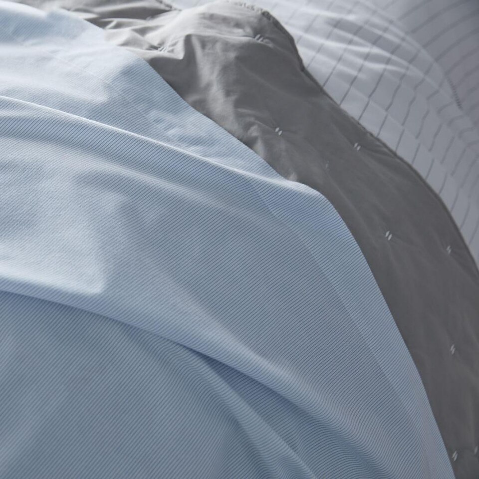 Organic Washed Cotton Stripe Duvet Cover & Pillowcases - Kyoto Blue