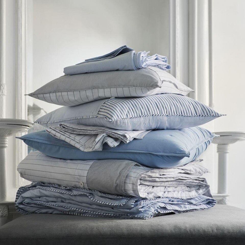 Organic Washed Cotton Stripe Duvet Cover & Pillowcases - Kyoto Blue
