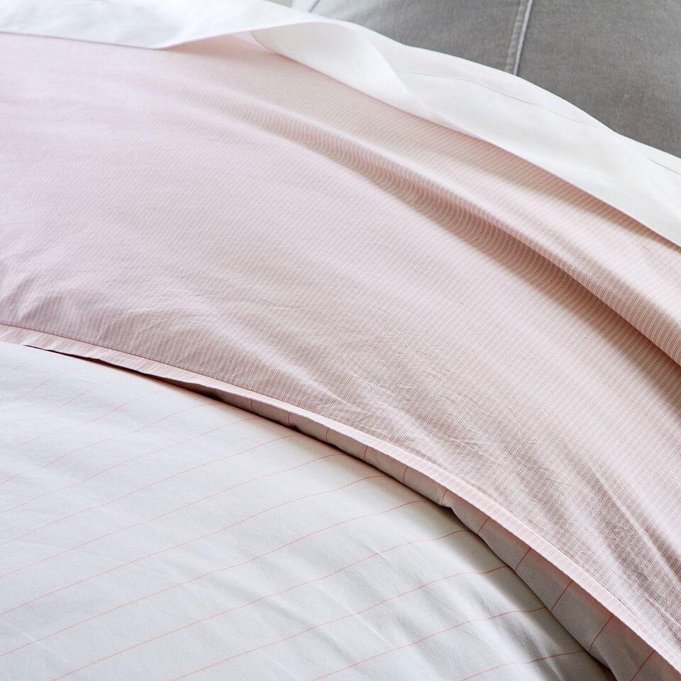 Organic Washed Cotton Percale Stripe Quilt Cover & Pillowcases - Vintage Rose