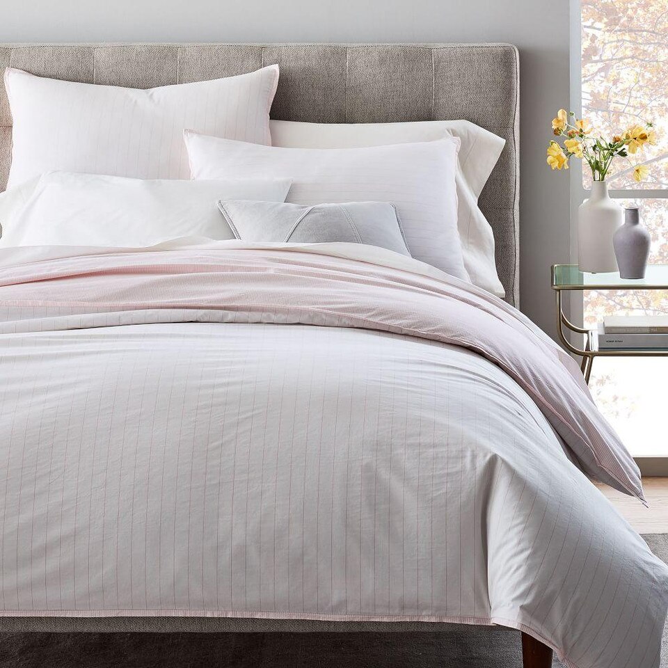 Organic Washed Cotton Percale Stripe Quilt Cover & Pillowcases - Vintage Rose