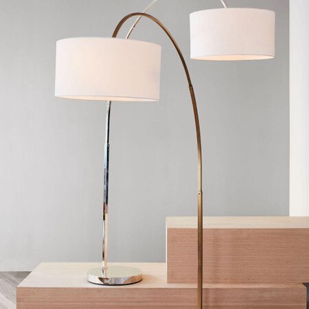 Overarching Linen Shade Floor Lamp Antique Brass West Elm United Kingdom
