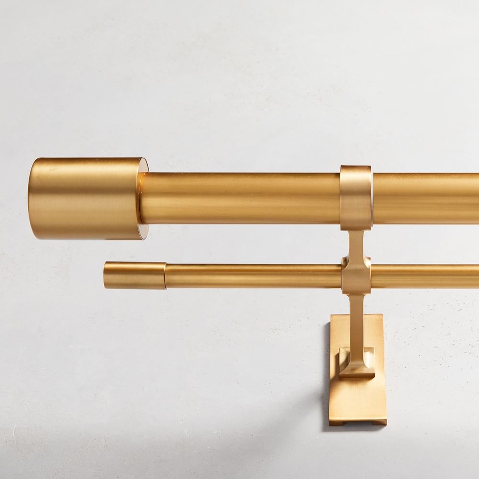 Oversized Adjustable Double Curtain Pole w/ Cylinder Finials - Antique Brass