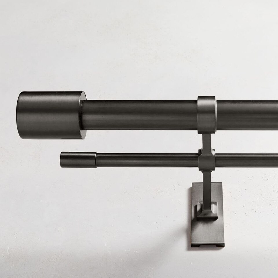 Oversized Adjustable Double Curtain Pole w/ Cylinder Finials - Dark Bronze