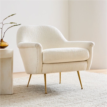 Phoebe Armchair Metal Legs Chunky Boucle, White West Elm UK