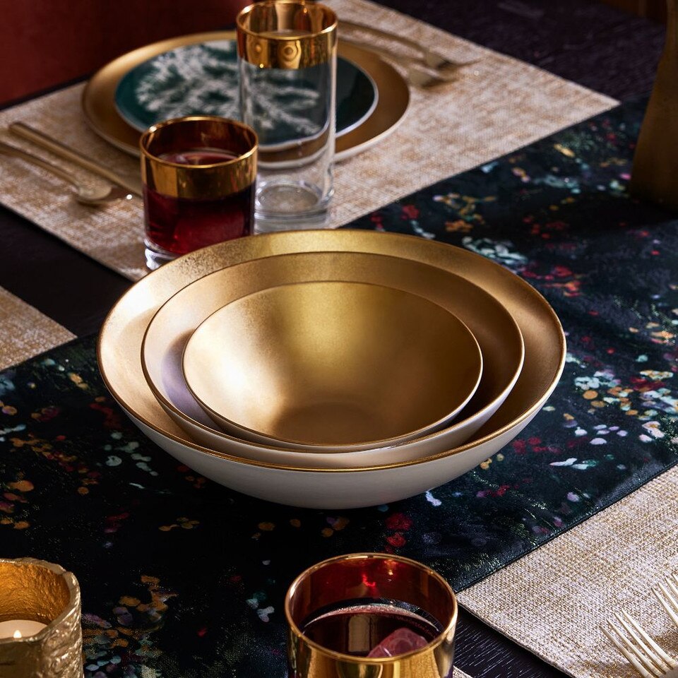 Pure Metallic Stoneware Serve Bowls (Set of 3)