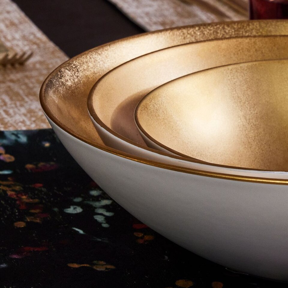 Pure Metallic Stoneware Serve Bowls (Set of 3)