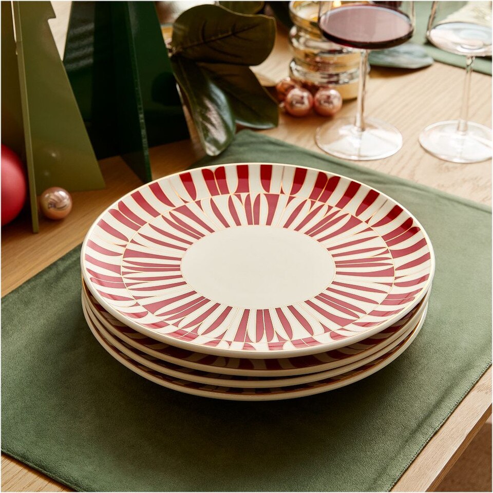 Red Geo Stoneware Dinner Plate