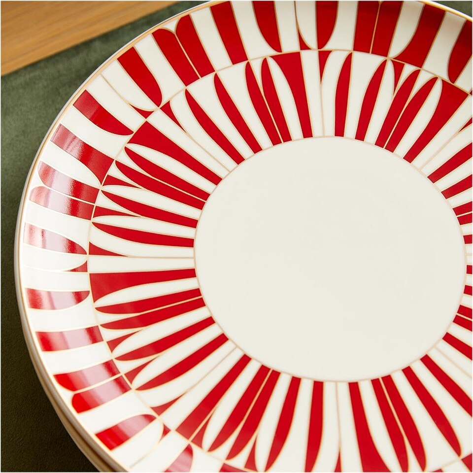 Red Geo Stoneware Dinner Plate
