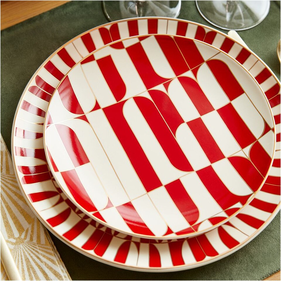 Red Geo Stoneware Dinner Plate