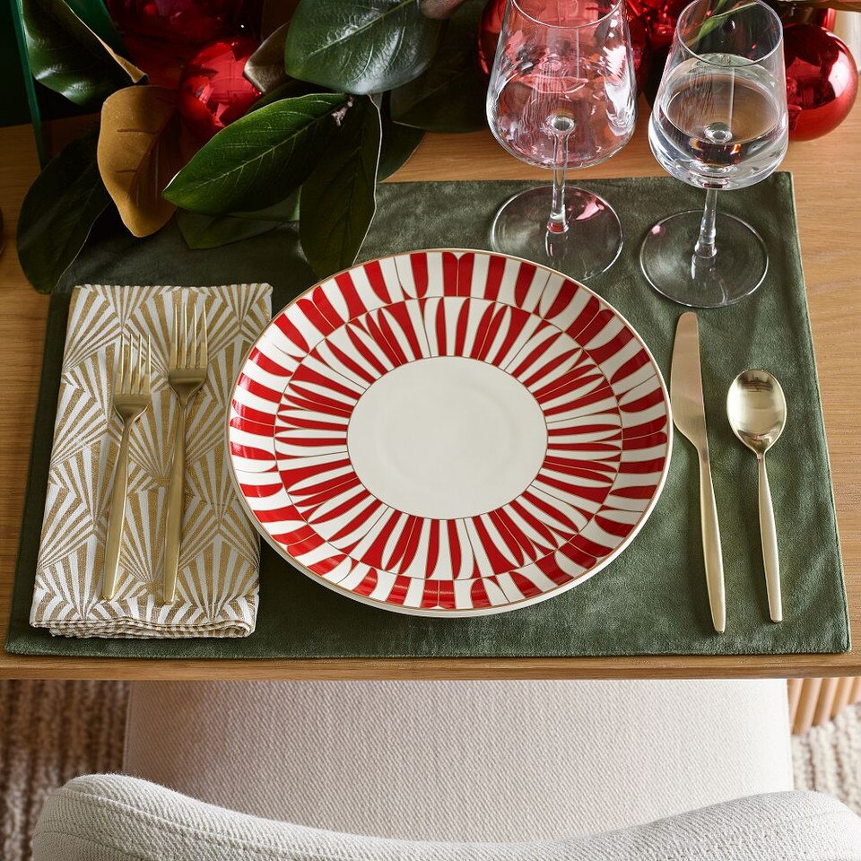 Red Geo Stoneware Dinner Plate