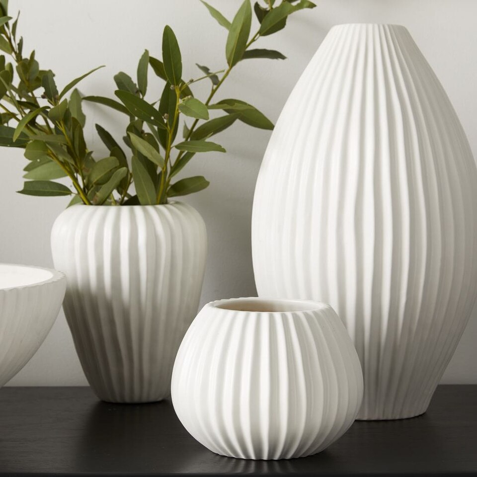 Sanibel White Textured Ceramic Vases - West Elm UK