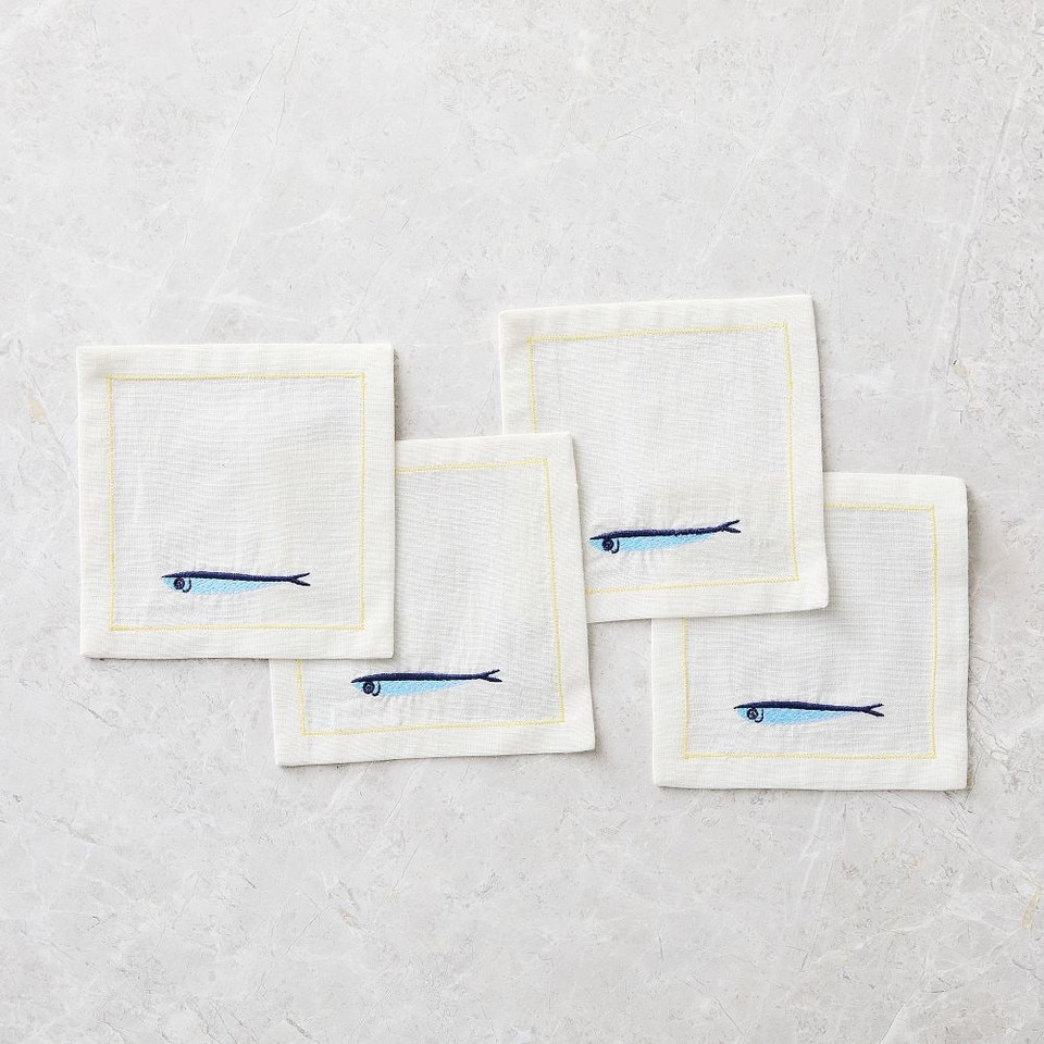 Sardine Embroidered Cocktail Napkin Sets
