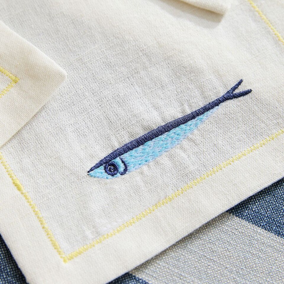 Sardine Embroidered Cocktail Napkin Sets