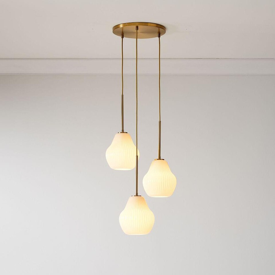 Sculptural Glass 3-Light Ribbed Chandelier - Champagne ...