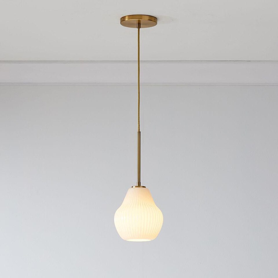 Sculptural Glass Ribbed Pendant - Champagne