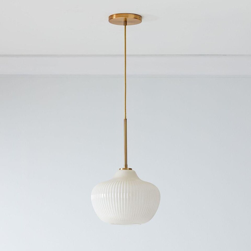 Sculptural Glass Ribbed Pendant - Champagne