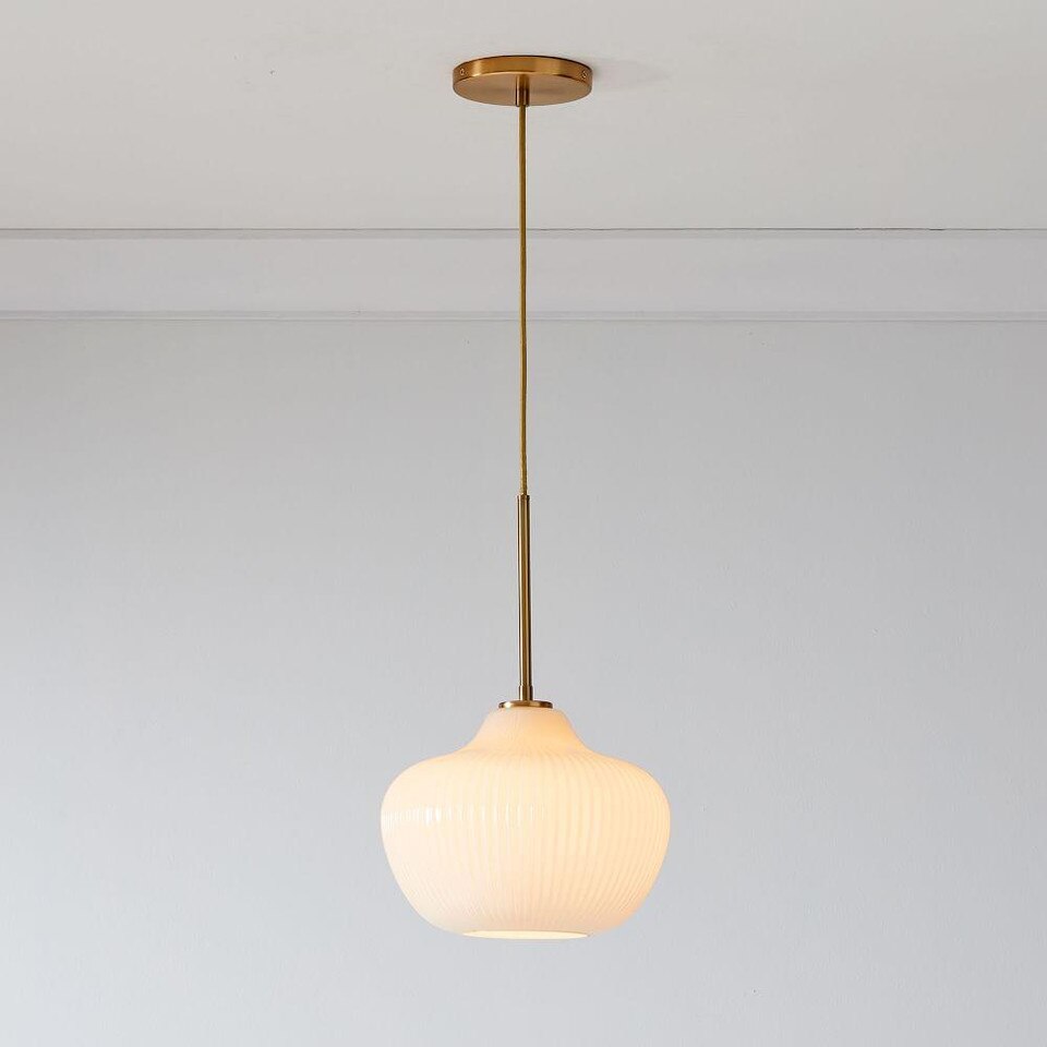Sculptural Glass Ribbed Pendant - Champagne