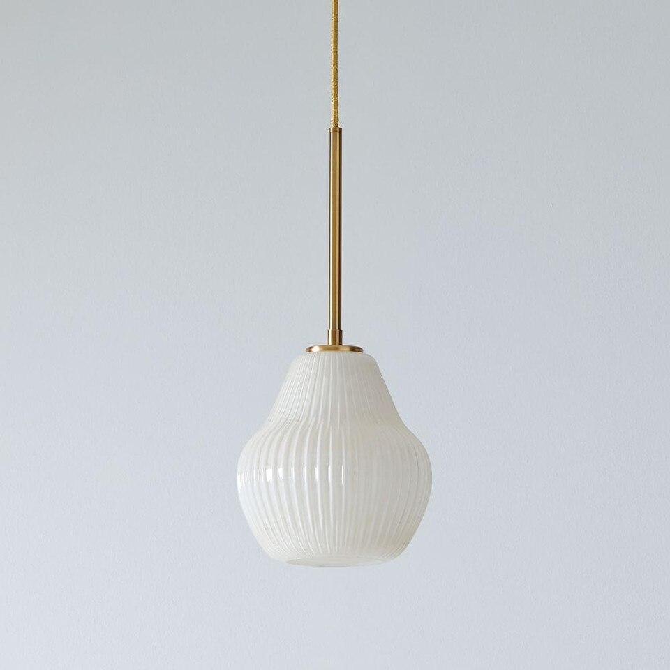 Sculptural Glass Ribbed Pendant - Champagne