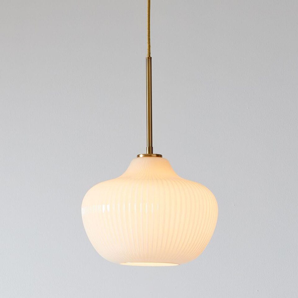 Sculptural Glass Ribbed Pendant - Champagne