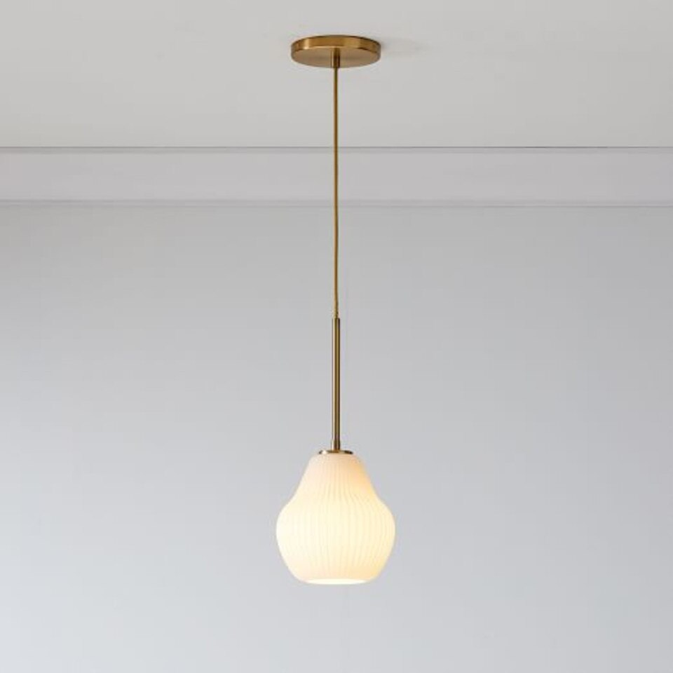 Sculptural Glass Ribbed Pendant - Champagne
