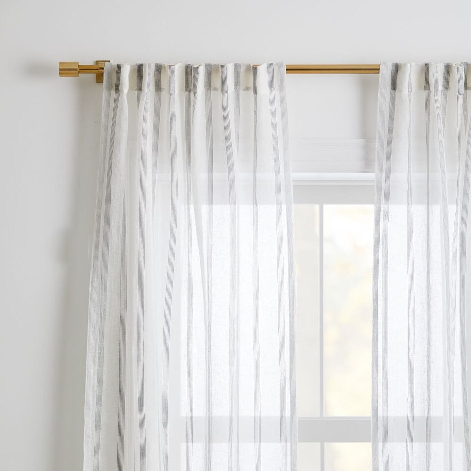 Sheer Linen Cotton Mini Stripe Curtain - White/Slate