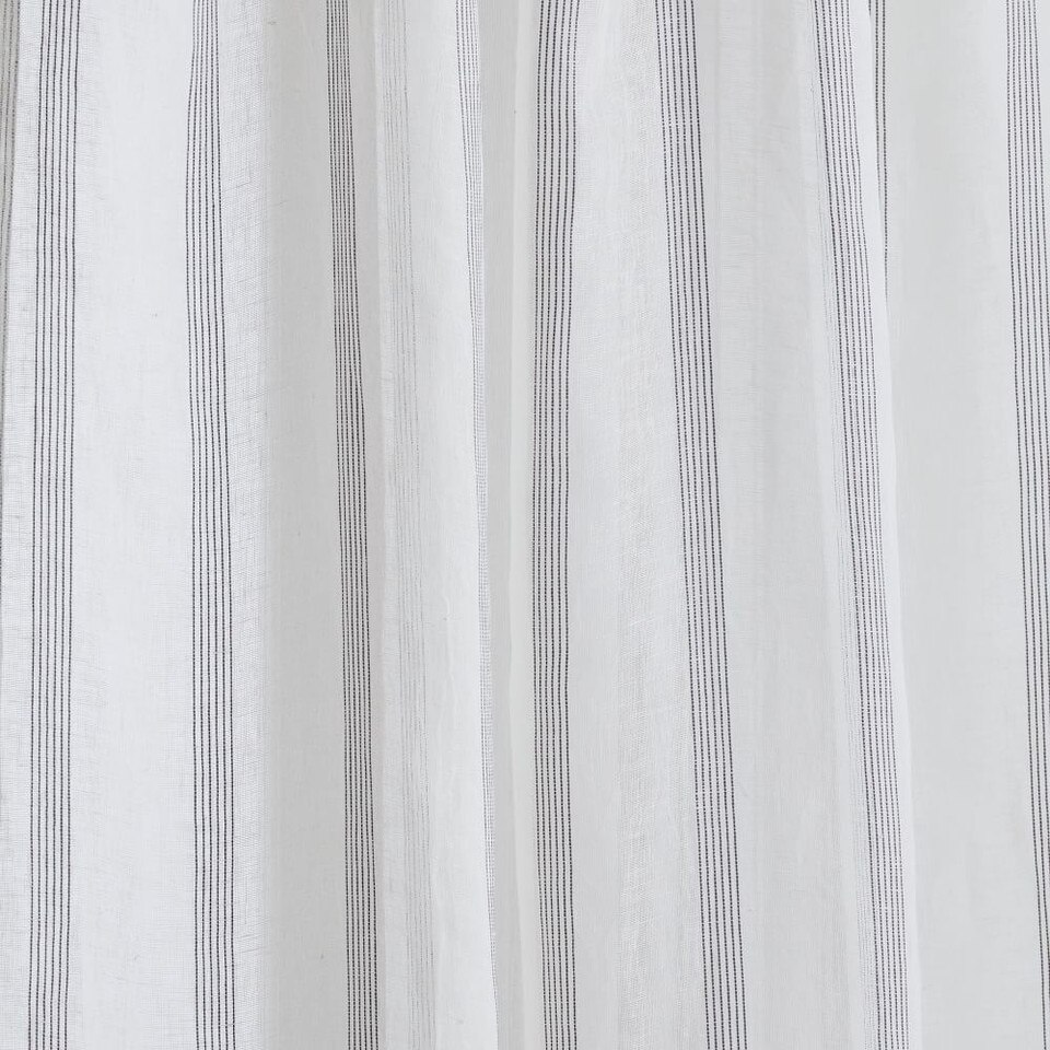 Sheer Linen Cotton Mini Stripe Curtain - White/Slate