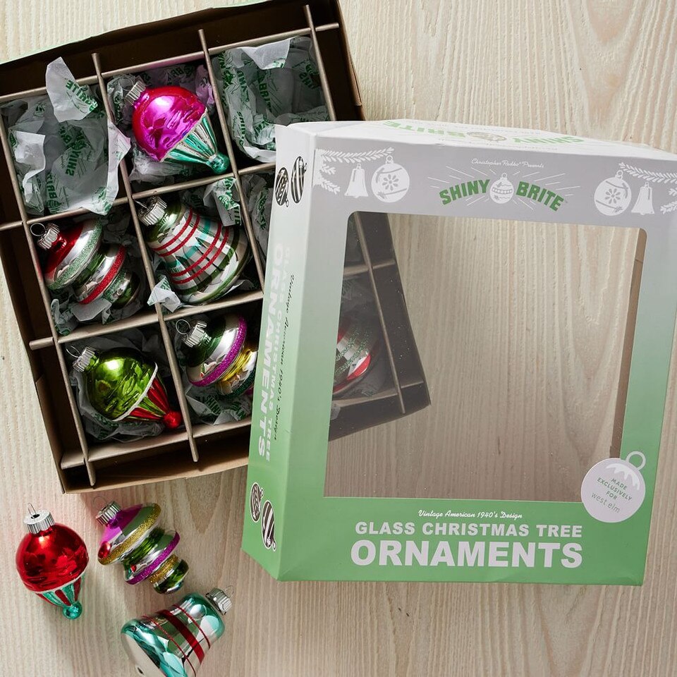 Shiny-Brite™ Coloured Glass Shape Baubles (Set of 9)