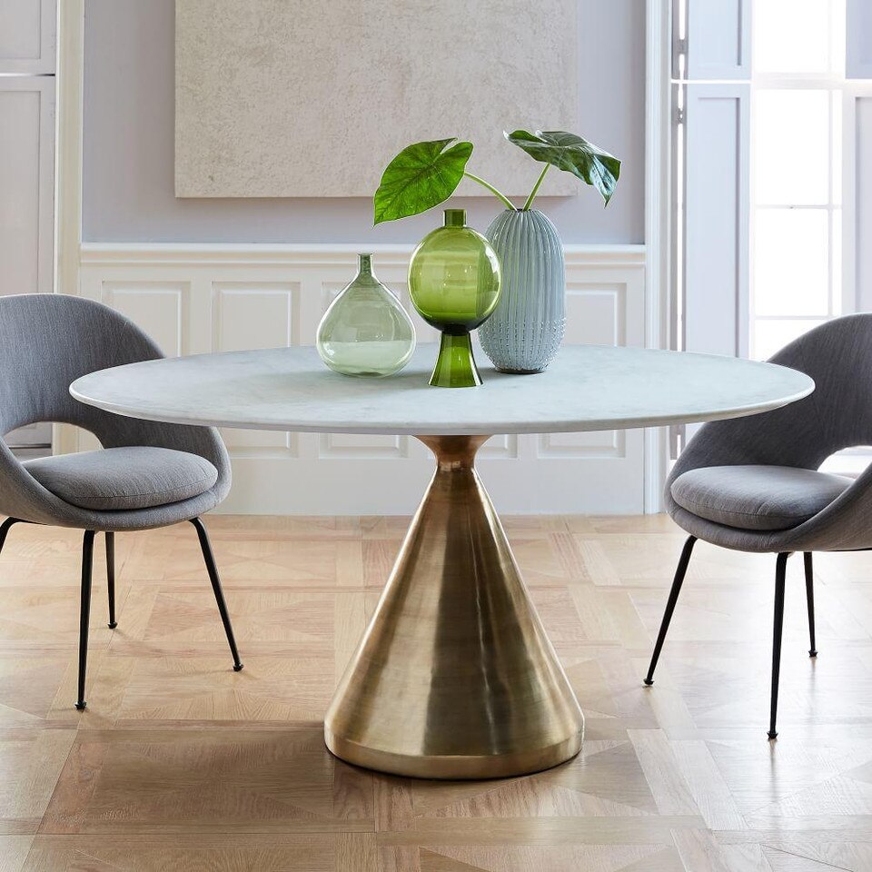 Silhouette Pedestal Dining Table - Oval (White Marble)