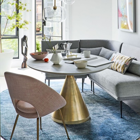 Silhouette Pedestal Round Dining Table White Marble Antique Brass West Elm United Kingdom Silhouette Pedestal Round Dining Table, Round Living Room Table