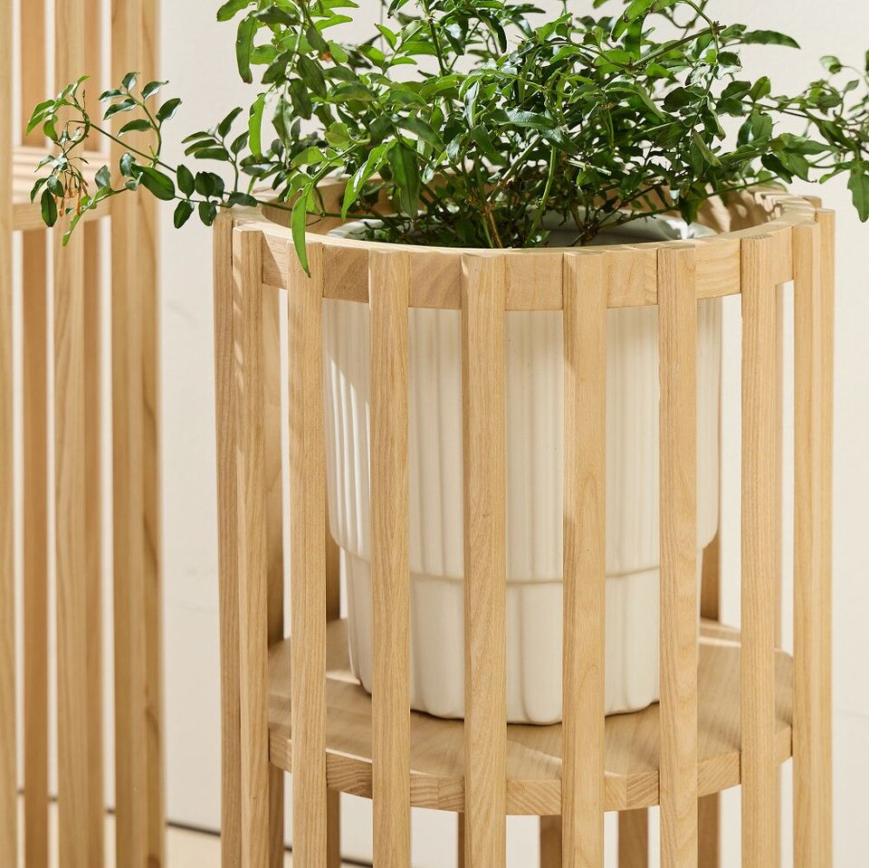 Slatted Wood Pedestal Plant Stands