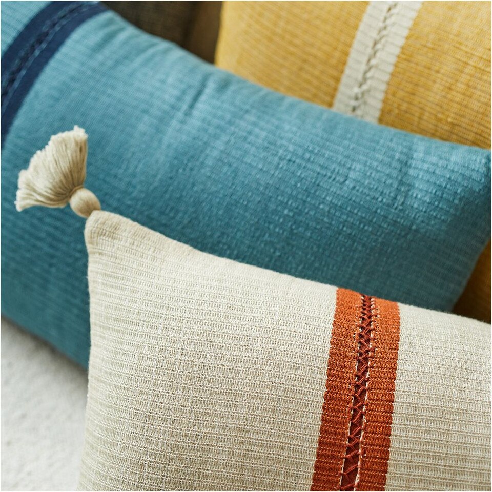 Silk Mono Stripe Lumbar Cushion Cover