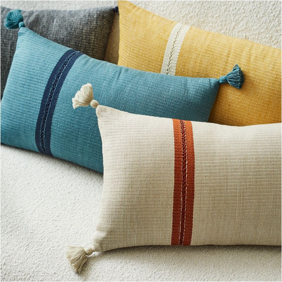 Silk Mono Stripe Lumbar Cushion Cover