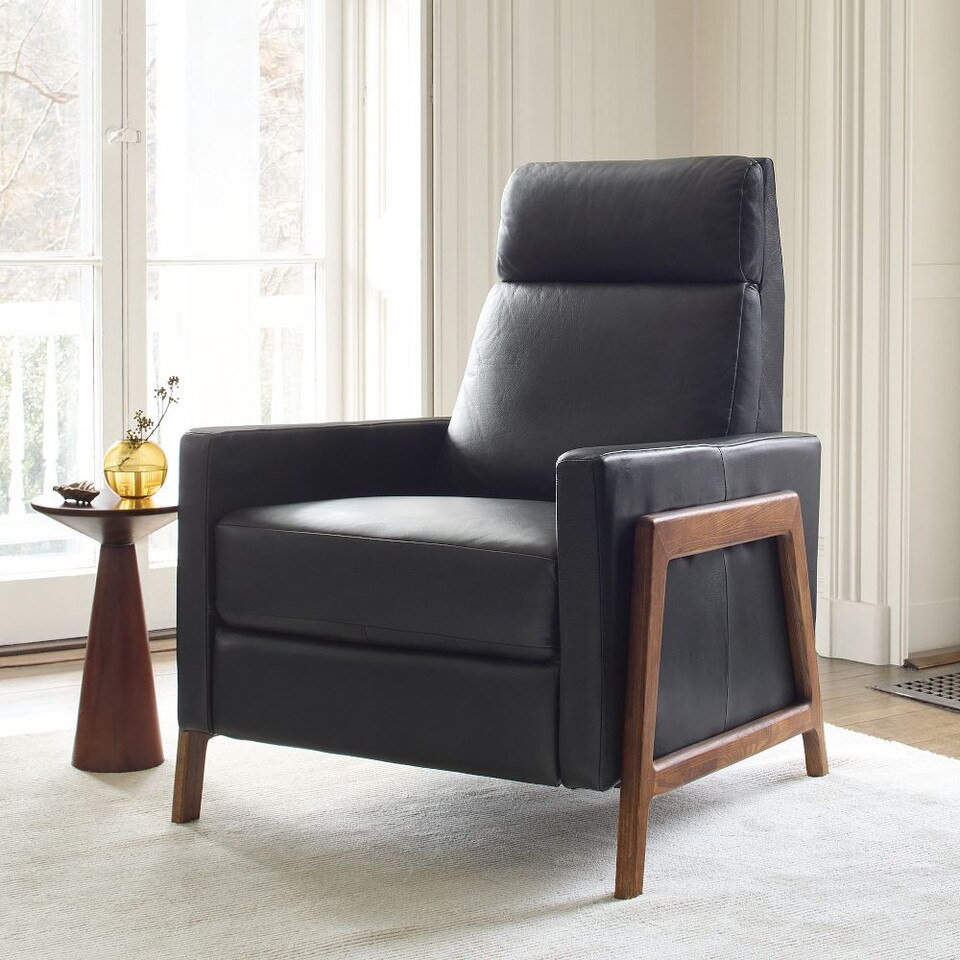 Spencer Wood-Framed Leather Recliner