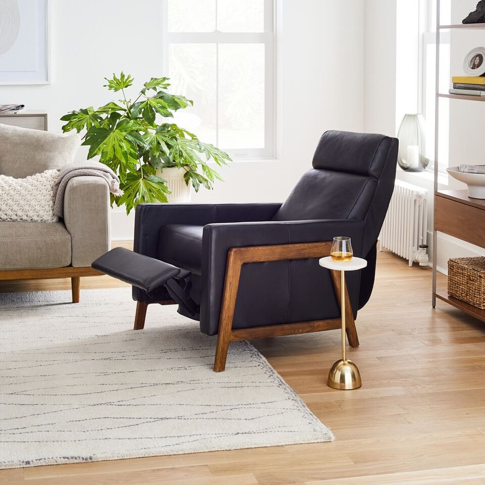 Spencer Wood-Framed Leather Recliner