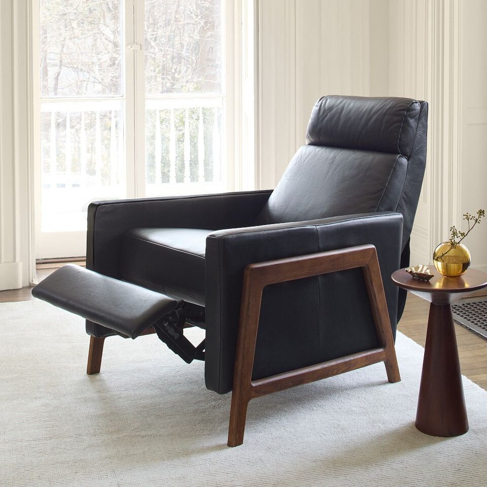 Spencer Wood-Framed Leather Recliner