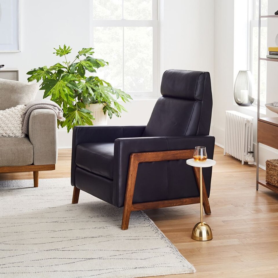 Spencer Wood-Framed Leather Recliner