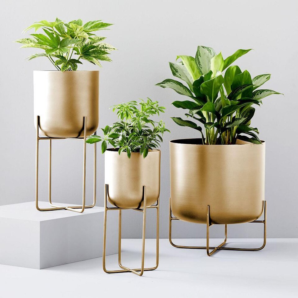 Spun Metal Standing Planters - Brass | west elm United Kingdom