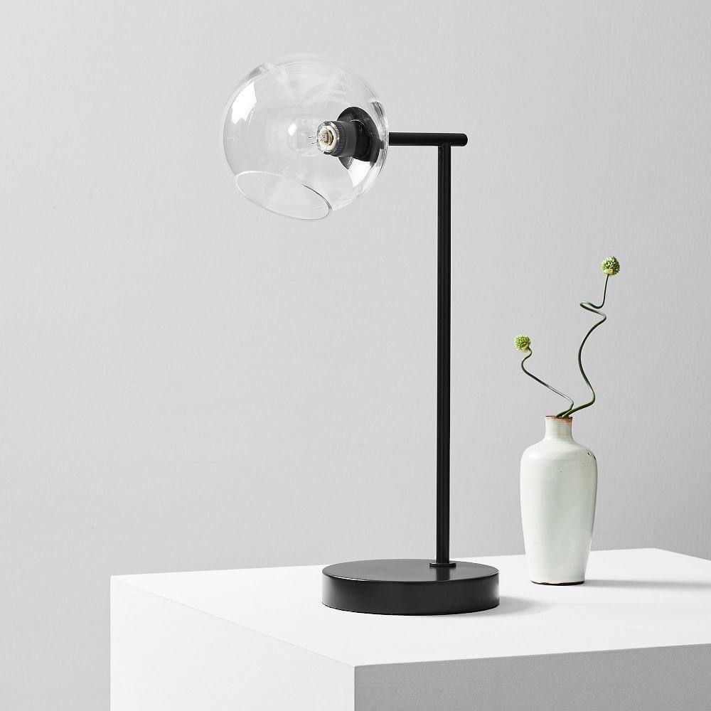 black and glass table lamp