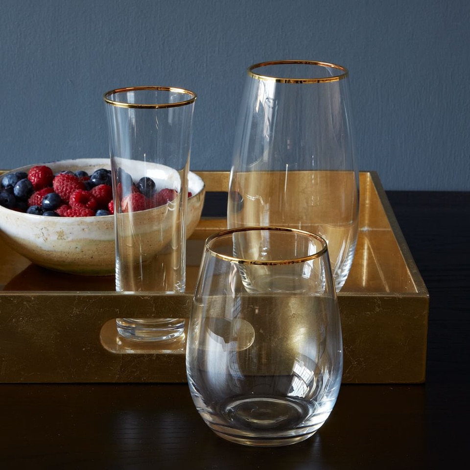 Metallic Rimmed Glassware - Gold