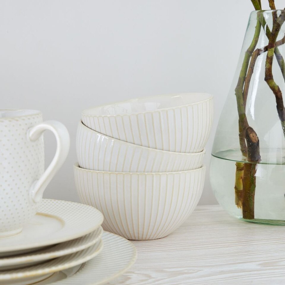 Textured Stoneware Bowls, White