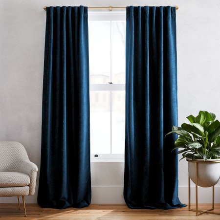 Worn Velvet Curtain + Blackout Lining - Regal Blue | west elm ...