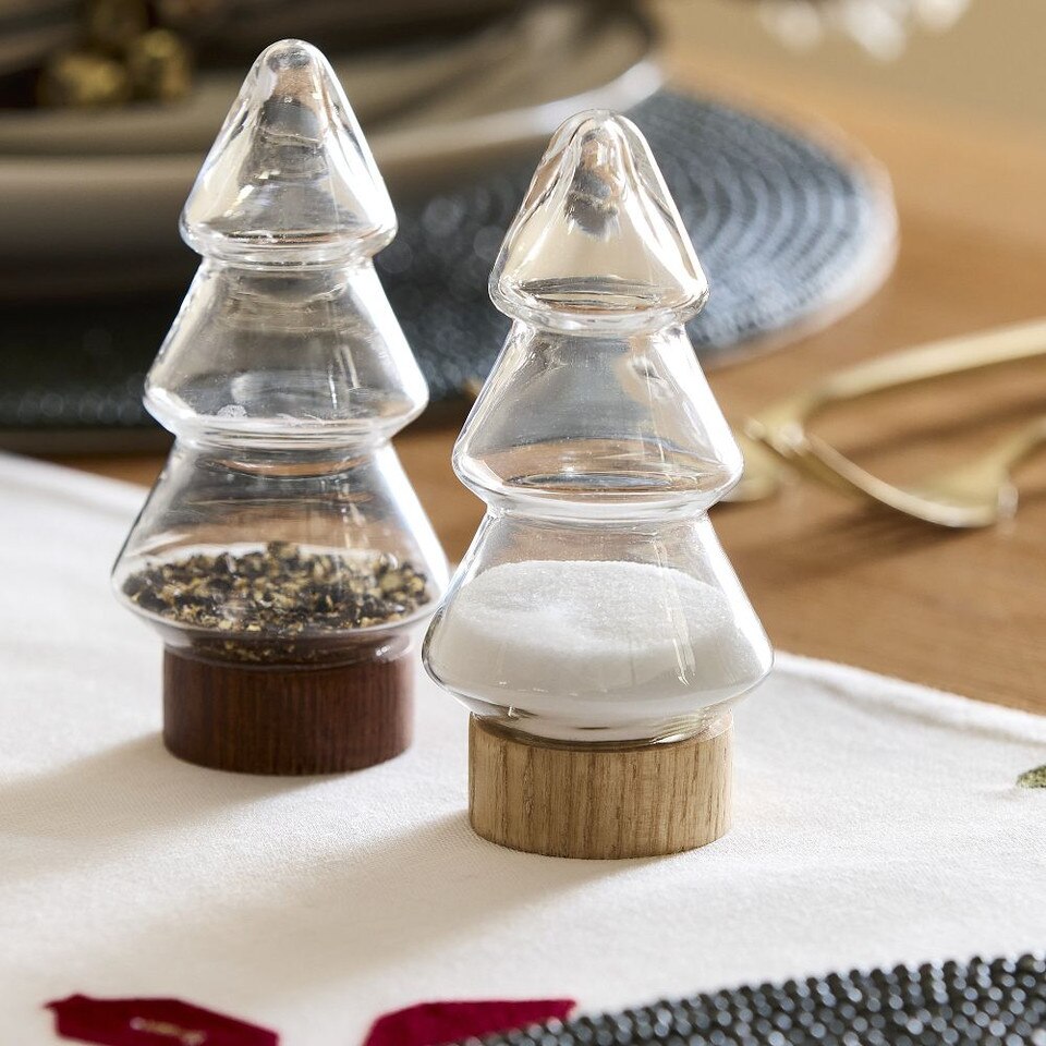 Tiered Tree Wood & Glass Salt & Pepper Shakers (Set of 2)
