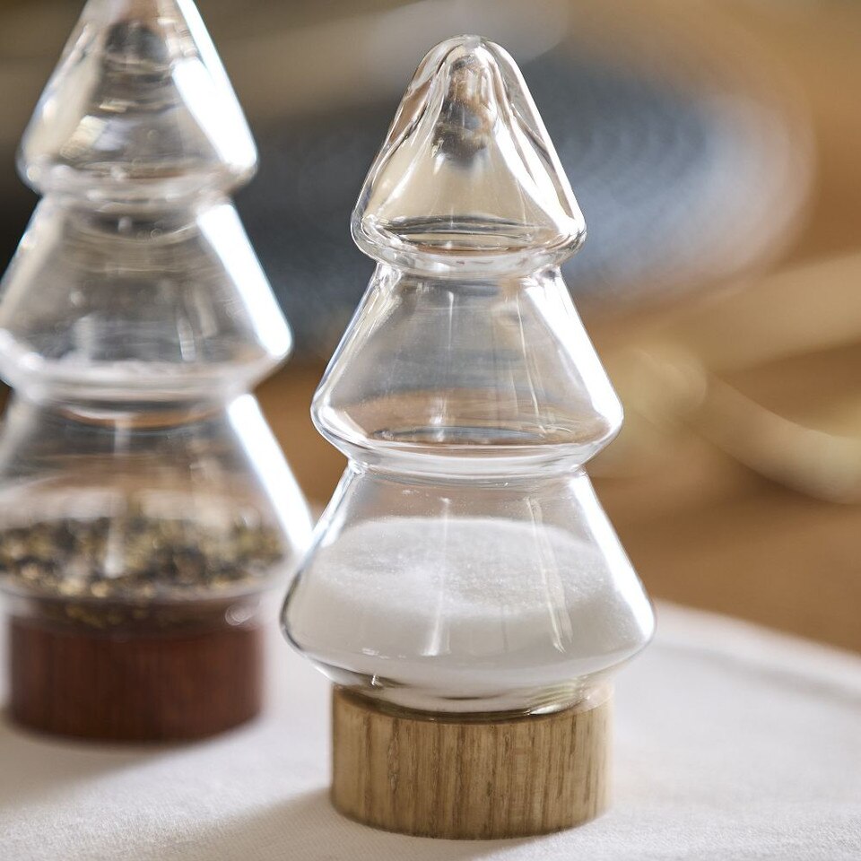 Tiered Tree Wood & Glass Salt & Pepper Shakers (Set of 2)