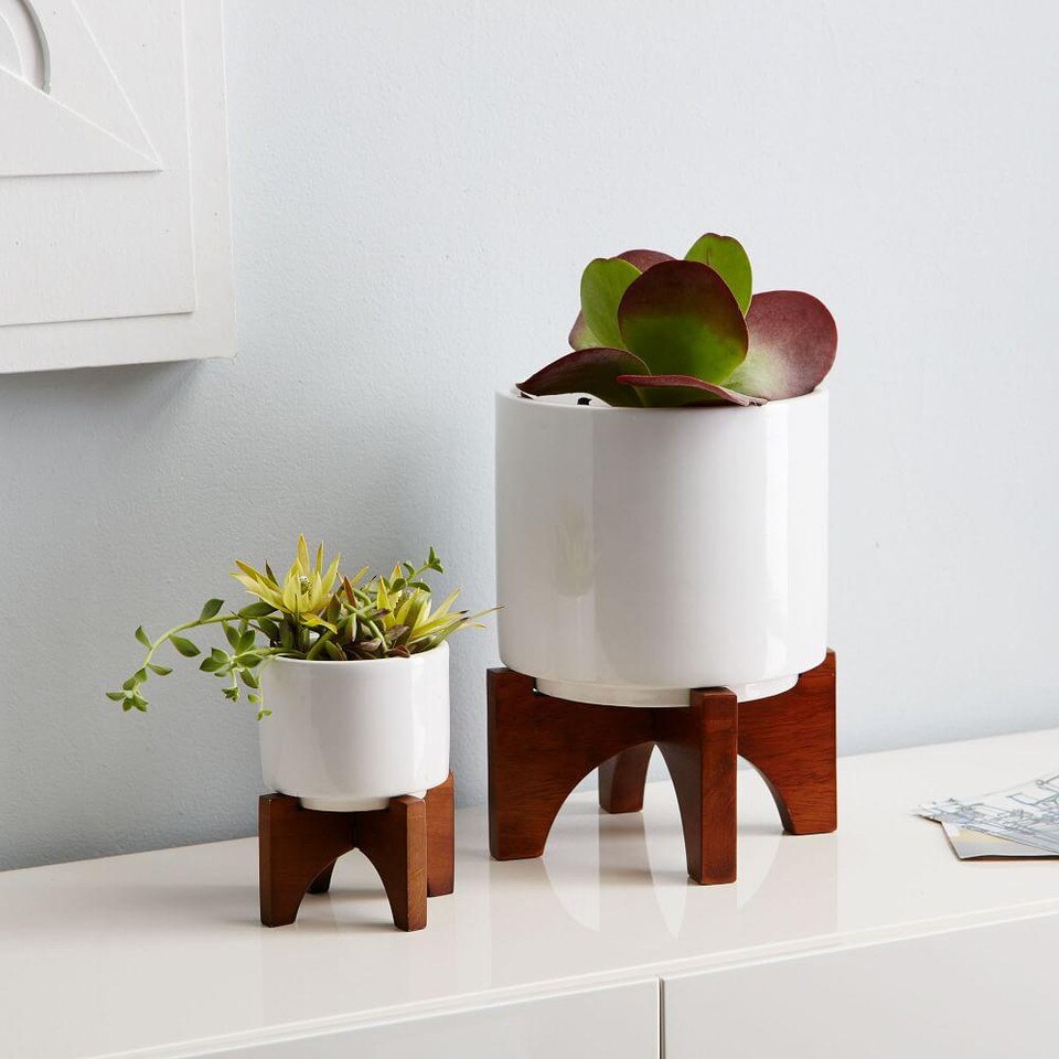 Mid-Century Turned Wood Leg Tabletop Planters