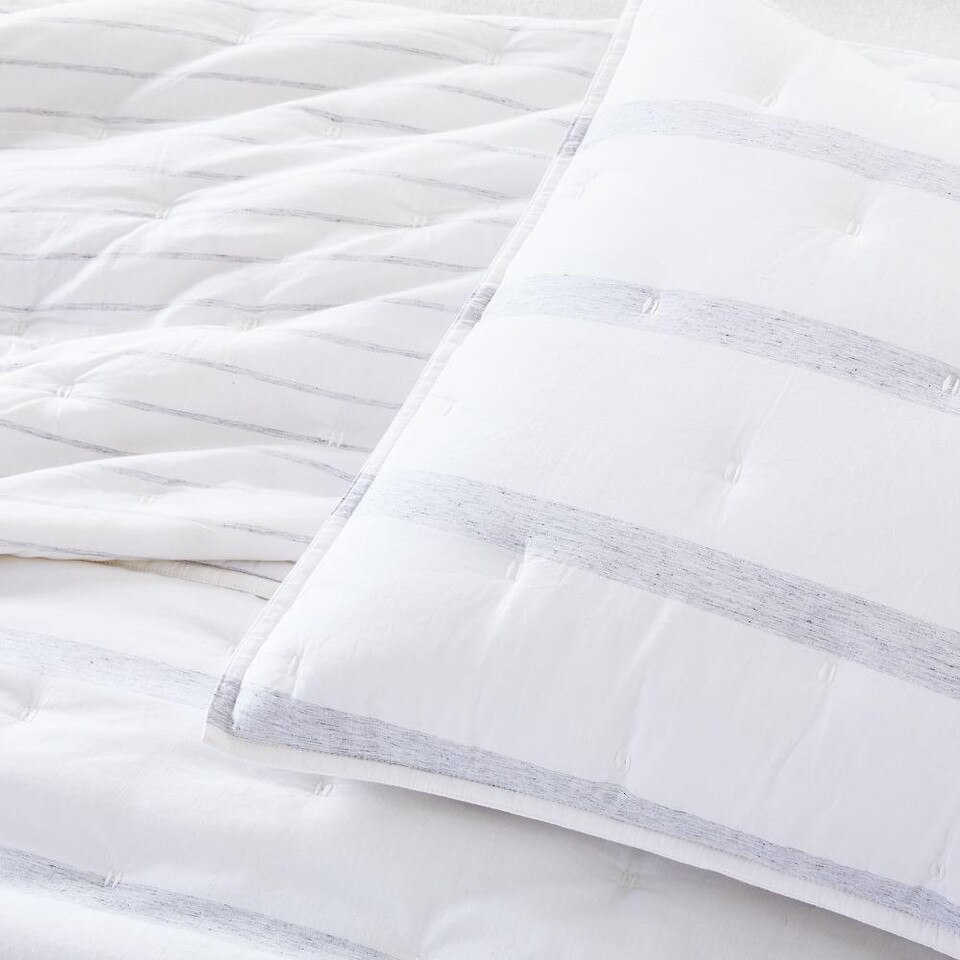 Washed Cotton Percale Reversible Melange Stripe Bedspread